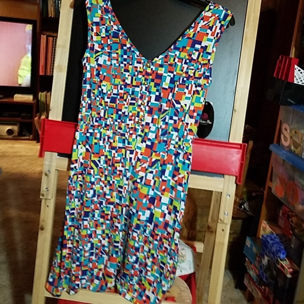 Volume One Tank Dress V-neck Asymmetrical Print